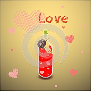 Elixir of love with the label. illustration