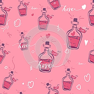 Elixir of love. seamless pattern hearts. print, website, design, textiles, ceramics, fabrics print postcard packaging, wallpaper,