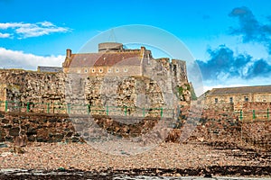 Elizabeth Castle in a low tide waters, Saint Helier, bailiwick of Jersey, Channel Islands