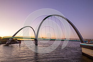 Elizabeth Quay Pedestrian Bridge in Perth at dusk