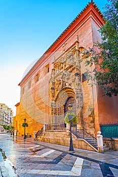 The Elizabethan Gothic doorway of Santa Maria del Sagrario Church, Malaga, Spain