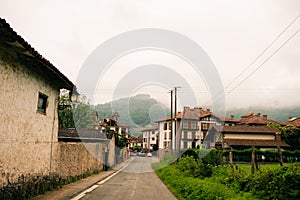 Elizondo, Navarre, Spain - August 24 2023 - view of the square in the town of Elizondo, capital of the Baztan Valley. photo