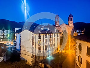 Elizondo. Night in the municipality of Elizondo with a full moon, in the BaztÃ¡n valley on a completely clear day