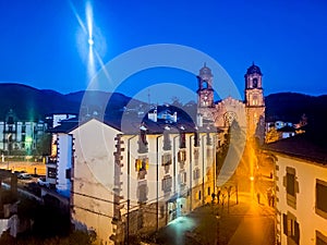 Elizondo. Night in the municipality of Elizondo with a full moon, in the BaztÃ¡n valley on a completely clear day