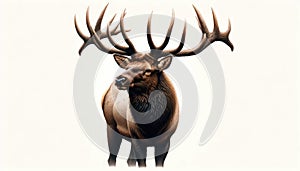 Elk with Antlers Isolated on White