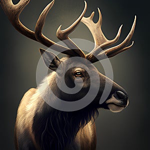 Elk with big antlers on a dark background. 3d render