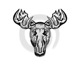 Elk head. Moose stylish head. Isolated vector illustration. Wild animal. Hunting logo. Tattoo tribal style