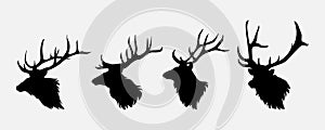 elk head silhouette collection set. deer, moose. monochrome vector illustration.