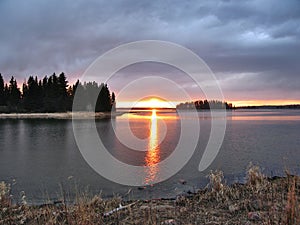Elk Island National Park with Dramatic Sunset over Astotin Lake, Great Plains, Alberta