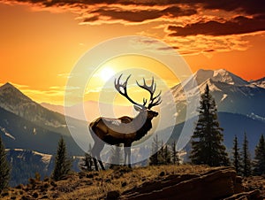 Ai Generated illustration Wildlife Concept of Elk Lookout Silhouette