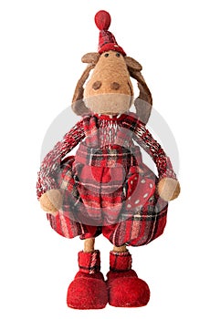 Elk, soft doll, traditional Christmas decoration isolated on white.