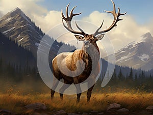 Ai Generated illustration Wildlife Concept of Elk wapiti bull antlers