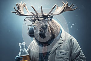 elk wearing lab coat and glasses