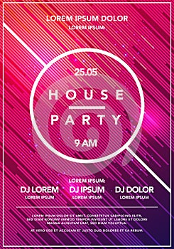 Vector Illustration Minimal house party poster. Futuristic flyer design. Dynamic background with line shapes in motion template