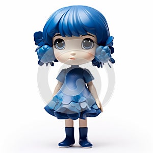 Ella: A Bold Manga-inspired Vinyl Toy With Blue Hair And Blue Dress