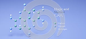 ellagic acid molecule, molecular structures, polyphenol, 3d model, Structural Chemical Formula and Atoms with Color Coding