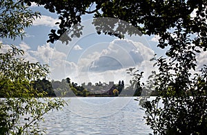 Ellesmere town and church framed by trees