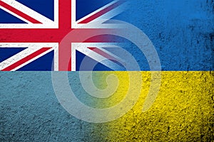 The Ellice Islands Tuvalu National flag with National flag of Ukraine. Grunge background photo