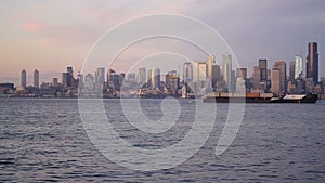 Elliott Bay Puget Sound Shimmers Dusk Seattle Washington Downtown City Skyline