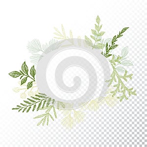 Ellipse floral frame, leaves decoration vector