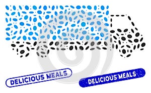 Elliptic Mosaic Wagon with Scratched Delicious Meals Stamps