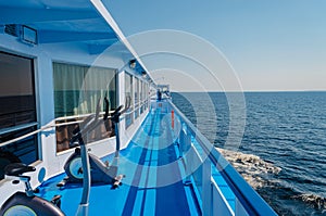 Elliptical cross trainer on the deck of a cruise ship. Summer sunny day