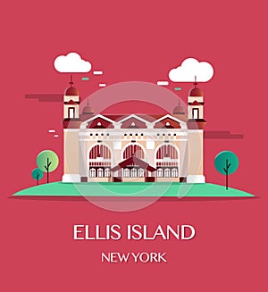 Ellis Island New York.Vector Illustration.