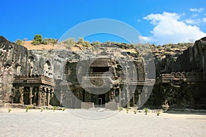 Ellora rock carved Buddhist temple photo