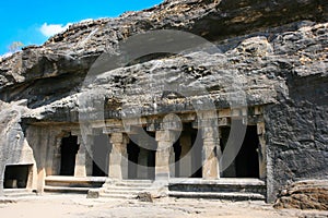 Ellora rock carved Buddhist temple photo