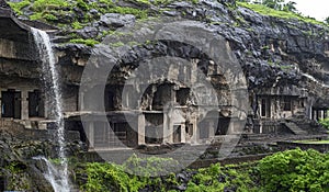 Ellora temple religious complex with Buddhist, Hindu and Jain cave temples and monasteries, UNESCO world heritage site, India