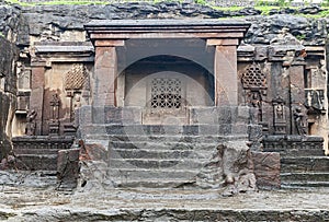 Ellora temple religious complex with Buddhist, Hindu and Jain cave temples and monasteries, UNESCO world heritage site, India