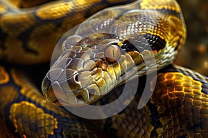 Elongated Anaconda snake head. Generate Ai photo