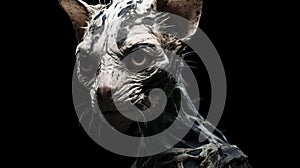 Elongated Cat Human Hybrid In Dark Grey: Hyperrealistic Sculptures In Alien World