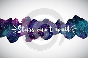Elongated cosmic watercolor background with motivation quote