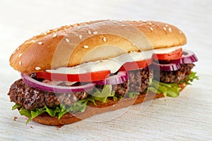 Elongated hamburger photo