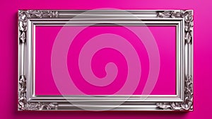 Elongated Silver Frame Mockup On Dramatic Pink Wall