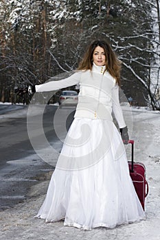 Eloping bride in winter