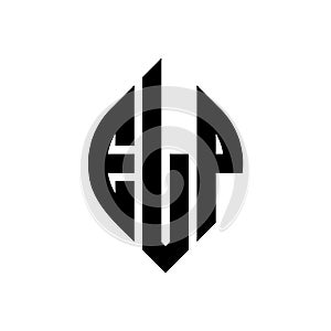 ELP circle letter logo design with circle and ellipse shape. ELP ellipse letters with typographic style. The three initials form a