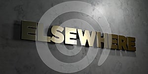 Elsewhere - Gold sign mounted on glossy marble wall - 3D rendered royalty free stock illustration