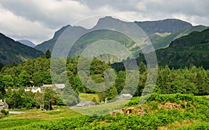 Elterwater Village and The Langdale Pikes Beyond