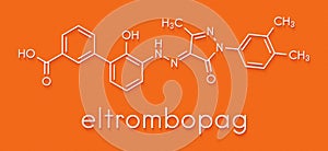 Eltrombopag thrombocytopenia low blood platelet count drug molecule. Skeletal formula. photo