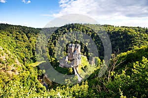 Eltz Castle, a medieval castle located in Germany, Rheinland Pfalz, Mosel region. Beautiful old castle, famous tourist