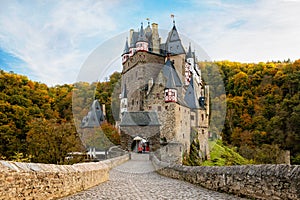 Eltz Castle, a medieval castle located in Germany, Rheinland Pfalz, Mosel region. Beautiful old castle, famous tourist