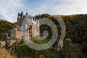 Eltz Castle, a medieval castle located in Germany, Rheinland Pfalz, Mosel region. Beautiful old castle, famous tourist