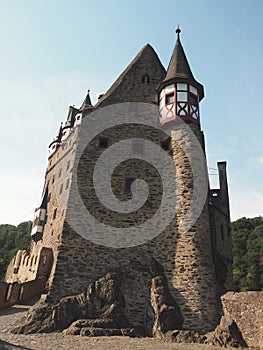 Eltz Castle is a medieval castle nestled in the hills above the Moselle River between Koblenz and Trier