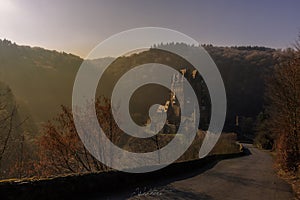 Eltz Castle in the morning in winter, great sunrise