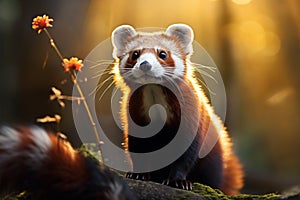 Elusive beauty weasels portrait set against the enchanting forest backdrop