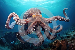 Elusive Octopus underwater. Generate Ai