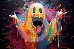Elusive Smiling colorful ghost. Generate AI
