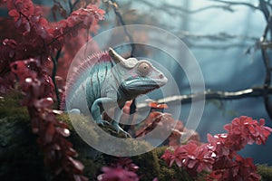 Elusive and vibrant chameleons blending into ancie